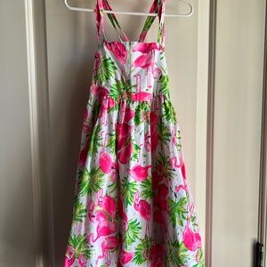 Girl's 5 Tommy Bahama Flamingo cotton sundress with matching hair band